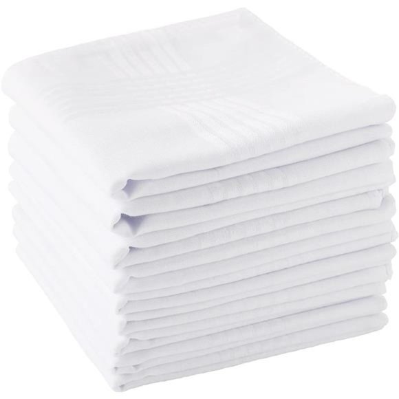 12PC Men's Handkerchiefs 100% Soft Cotton White Hankie Hankerchieves - Picture 1 of 6